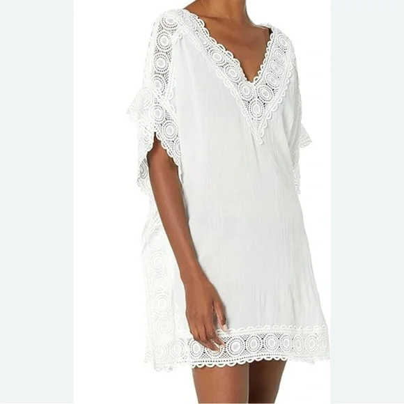 La Blanca Island Fare Cotton Crochet Lace Trim Tunic Swim Coverup - 2X - Picture 1 of 10